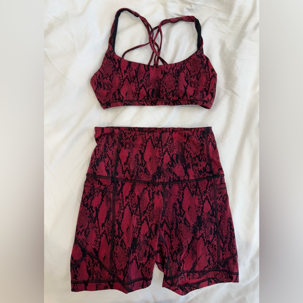 CRZ YOGA Matching Set - 5” High Waist Bike Shorts, Strappy Criss Cross Bra XXS